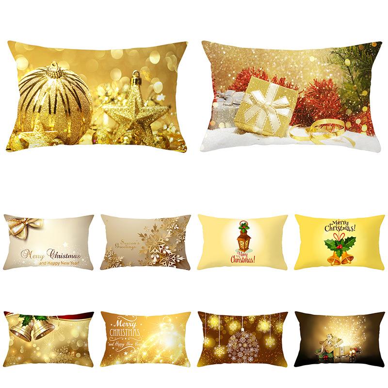 New Christmas Peach Skin Waist Pillowcase Gold Series Sofa Cushion Cover Bedside Pillow Cover