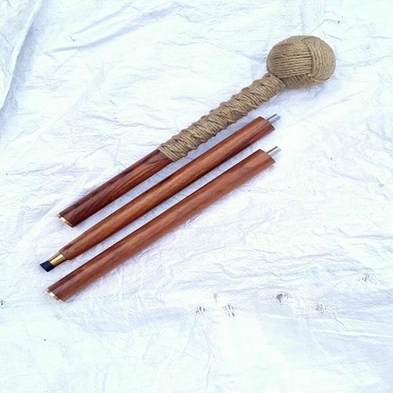 X-Mas Vintage Handmade Wooden Walking Stick Antique Jute/Joot Rope Handle
