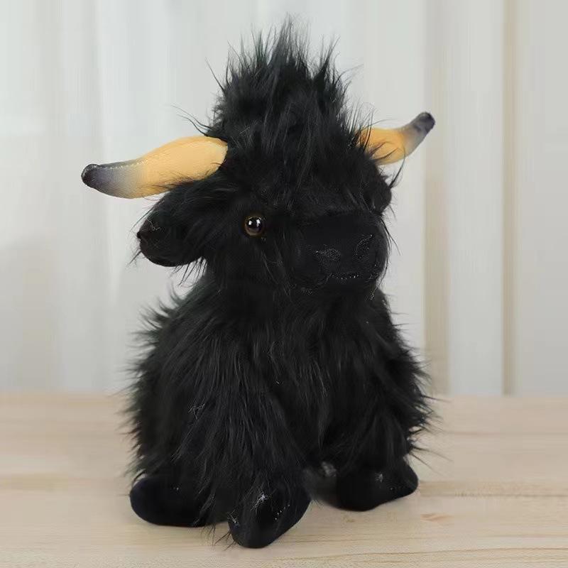 Scottish Highland Cow Plush Toy, Soft Long Hair Yak Stuffed Animal, Realistic Animal Model for Kids, Birthday Gift