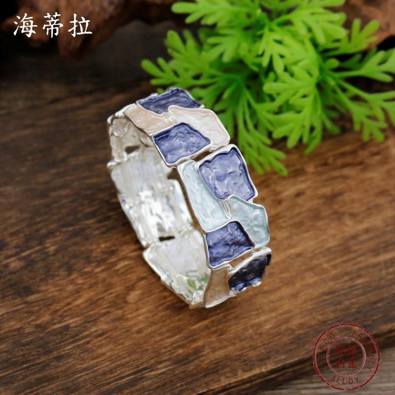 New Enamel Irregular Square Elastic Bracelet, Women's Exaggerated Creative Square Geometric Elastic Bracelet