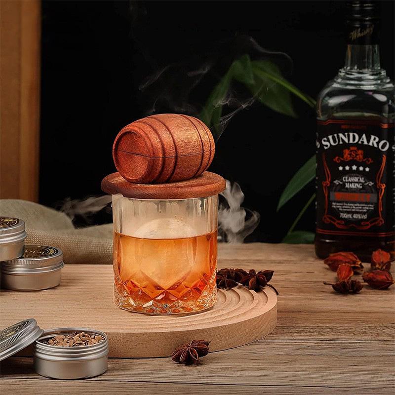 Wooden Whiskey & Wine Barrel Cocktail Smoker Set with Wood Chips