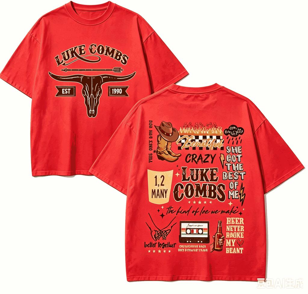 Luke Combs Für Fan Geschenk T-Shirt Unisex Unisex Harajuku Oversized Unisex Kurzarm Streetwear Hohe Qualität Paare Bequem Weich