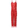 Girls Disco Latin Dance Jumpsuit Multi Layer Shiny Sequin Tassels Sleeveless Adjustable Straps Long Pants