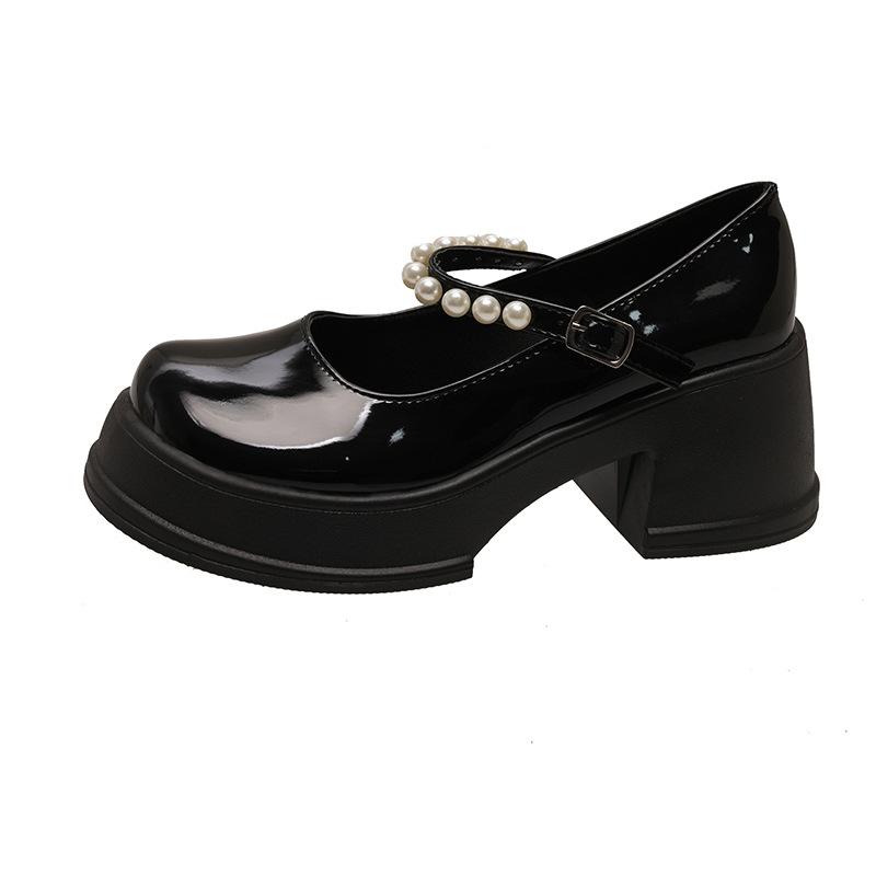 Fashion Comemore Mary Jane Single Shoe Women Spring Autumn Chunky High Heeled Female Shoes Casual Thick Bottom Pearl Retro Loafers Pumps