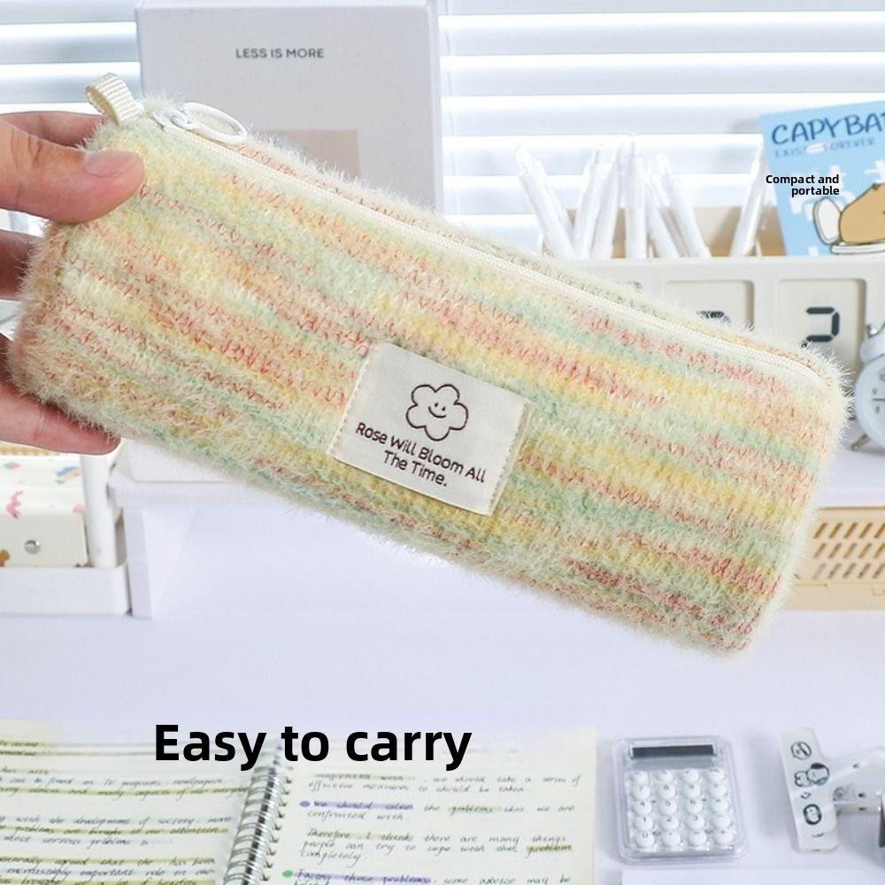 Portable Large Capacity Woven Pencil Case Canvas Plaid Scratch-proof Cosmetic Storage Bag Little Fragrance Kawaii Pen Bag Travel