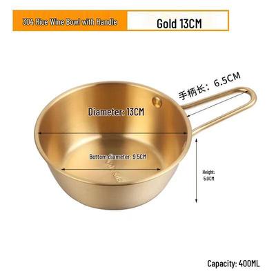ZISIZ 304 Stainless Steel Golden Multi-Purpose Bowl with Handle