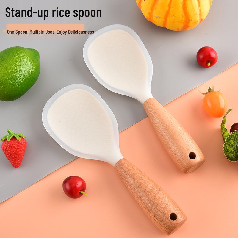 Silicone Non-stick Rice Paddle - Food-grade, Stand-up Rice Spoon, Safe for Cookers