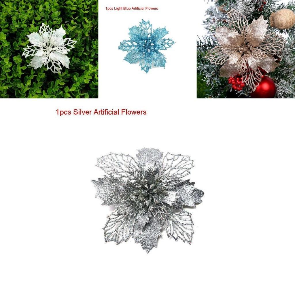Sparkling Glitter Artificial Flowers For Stunning Christmas Tree Decorations