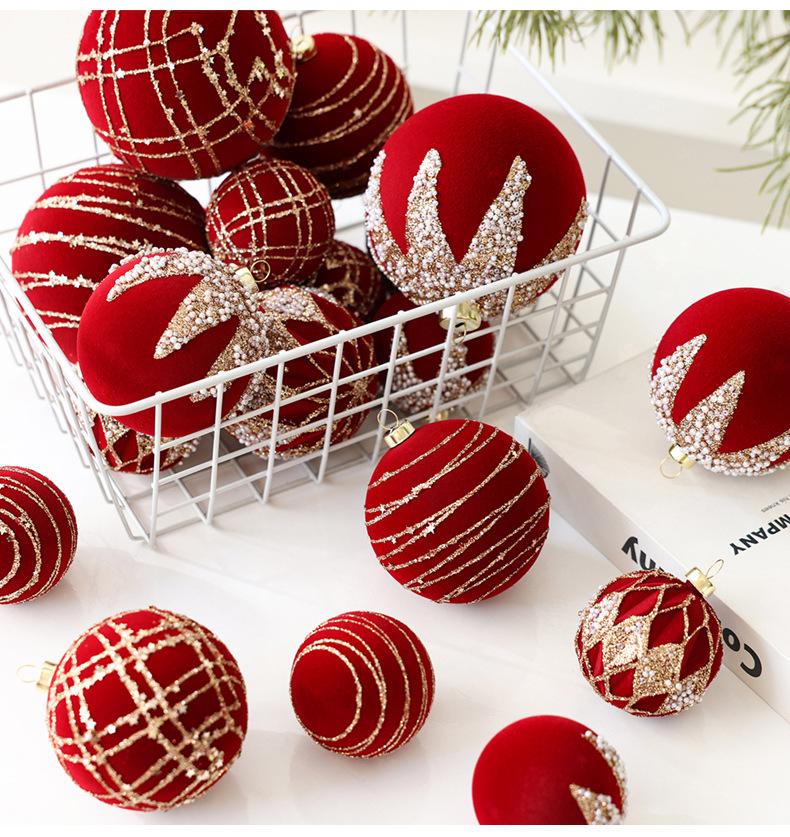8cm Wine Red Flocked Christmas Ball Ornament for Tree Decoration