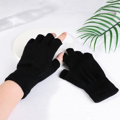 1 Paar schwarze fingerlose Unisex-Halbfingerhandschuhe für Damen und Herren, Wollstrick, Handgelenk, Baumwolle, Gothic-Handschuhe, warme Trainingshandschuhe für den Winter