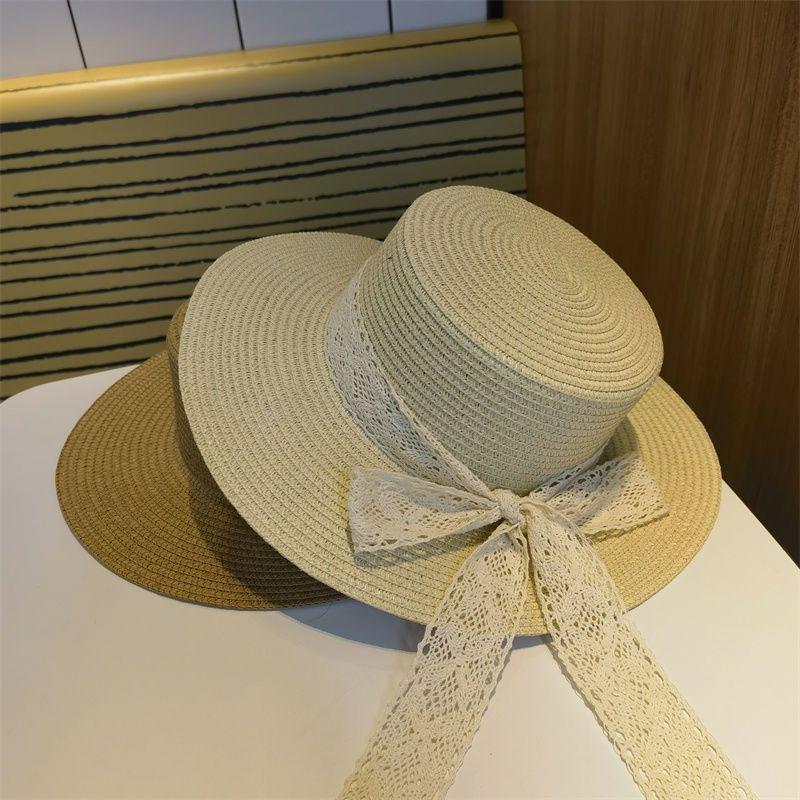 Big Brim Sun Hat Seaside Beach Idyllic Forest Bow Streamer Straw Hat Female Summer Flower Tulip