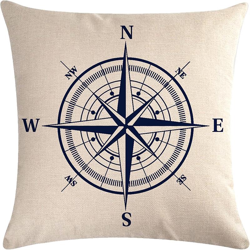 Nautical Compass Print Throw Pillow Cover, Vintage Style Cushion Case for Home Decor