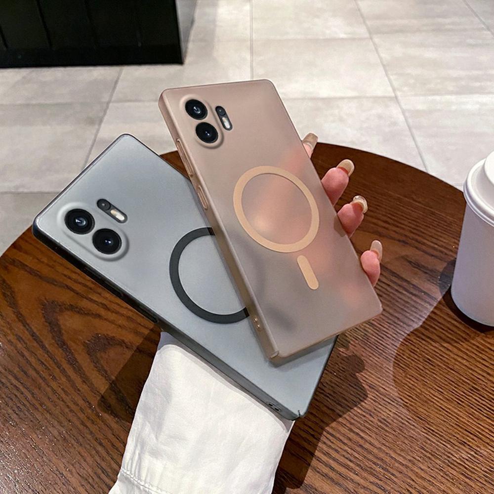 

For Nothing Phone (2) Magnetic Case Compatible with MagSafe Frosted PC Phone Cover with Camera Lens Protector Transparent White