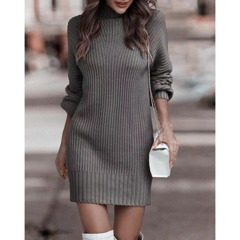 VEZFAA Damenmode, lässig, Herbst/Winter, einfarbig, mit langem Ärmel, halber Rollkragenpullover