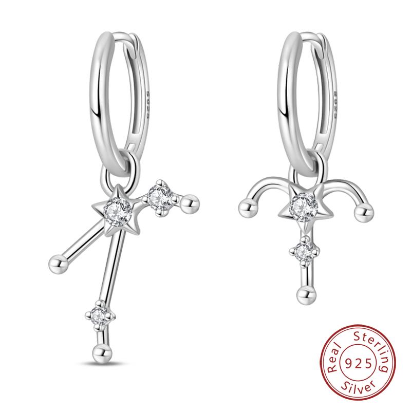 New 925 Silver Hoop Earrings Twelve Constellation Pendant Hoop Earrings For Women Fashion Birthday Jewelry Gift