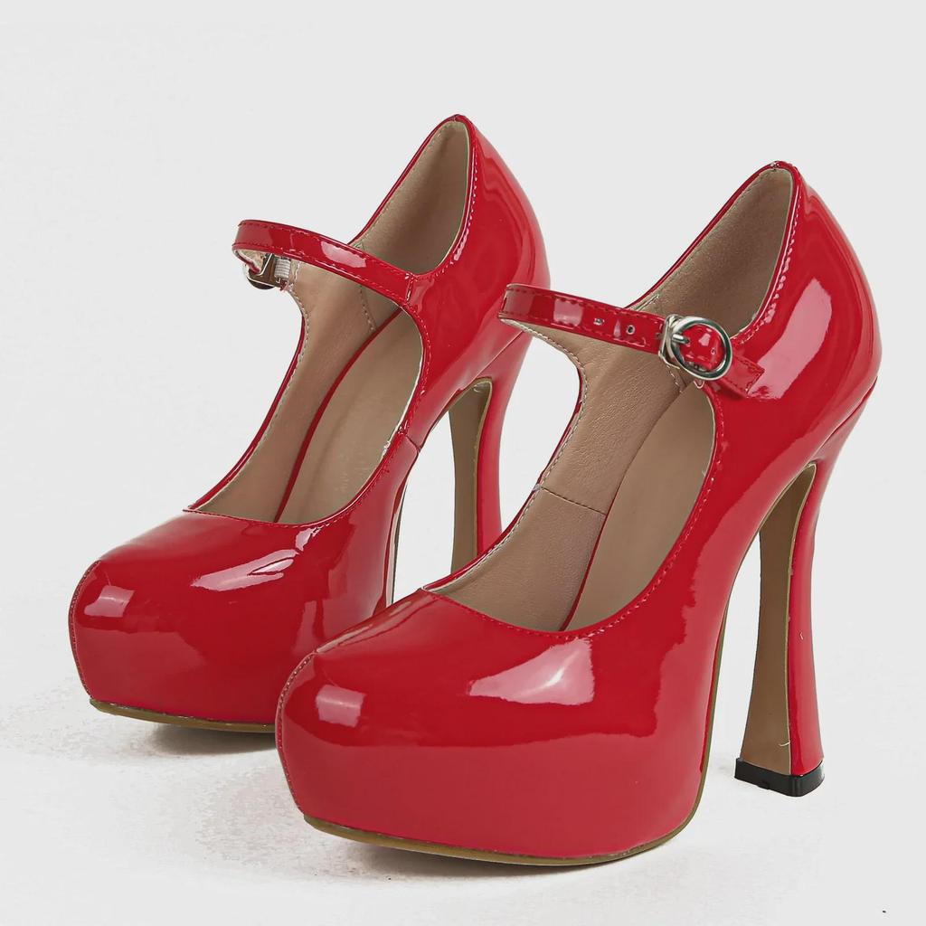 Sapatos de salto alto femininos, plataforma impermeável, couro envernizado, outono e inverno 2025 - tamanhos grandes disponíveis