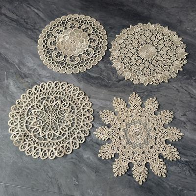 Lace Embroidery Lace Coaster Hollow Decoration Photo Props Retro Simple Table Mat Embroidery Round Insulation Mat