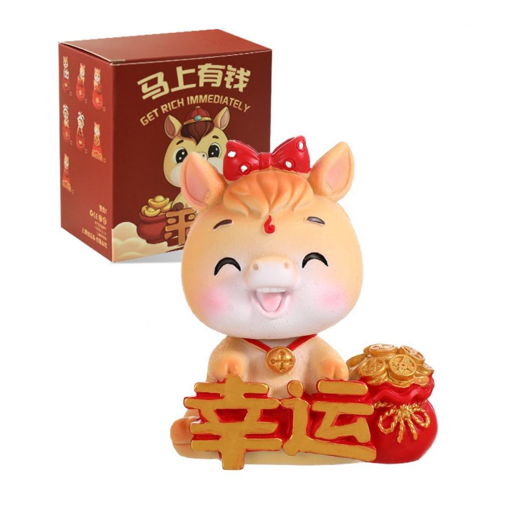 Resin Head-shaking Horse Figurine Cartoon Horse Wealth Lucky Charm Creative Desktop Ornament  Gift