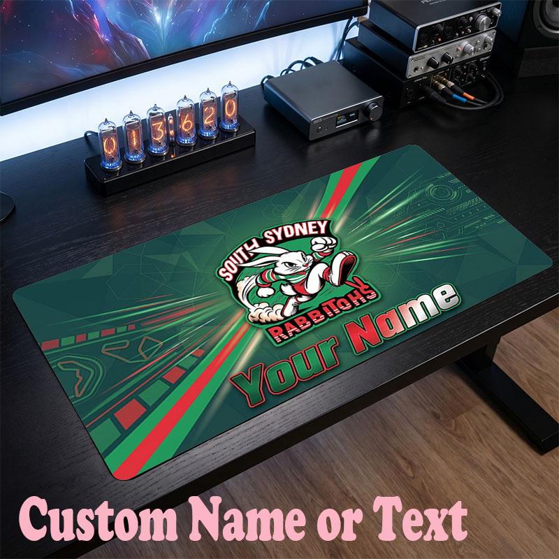 South Sydney Rabbitohs Customized Name Text Mouse Pad, Large Desk Mouse Mat Personalized Home Office Present