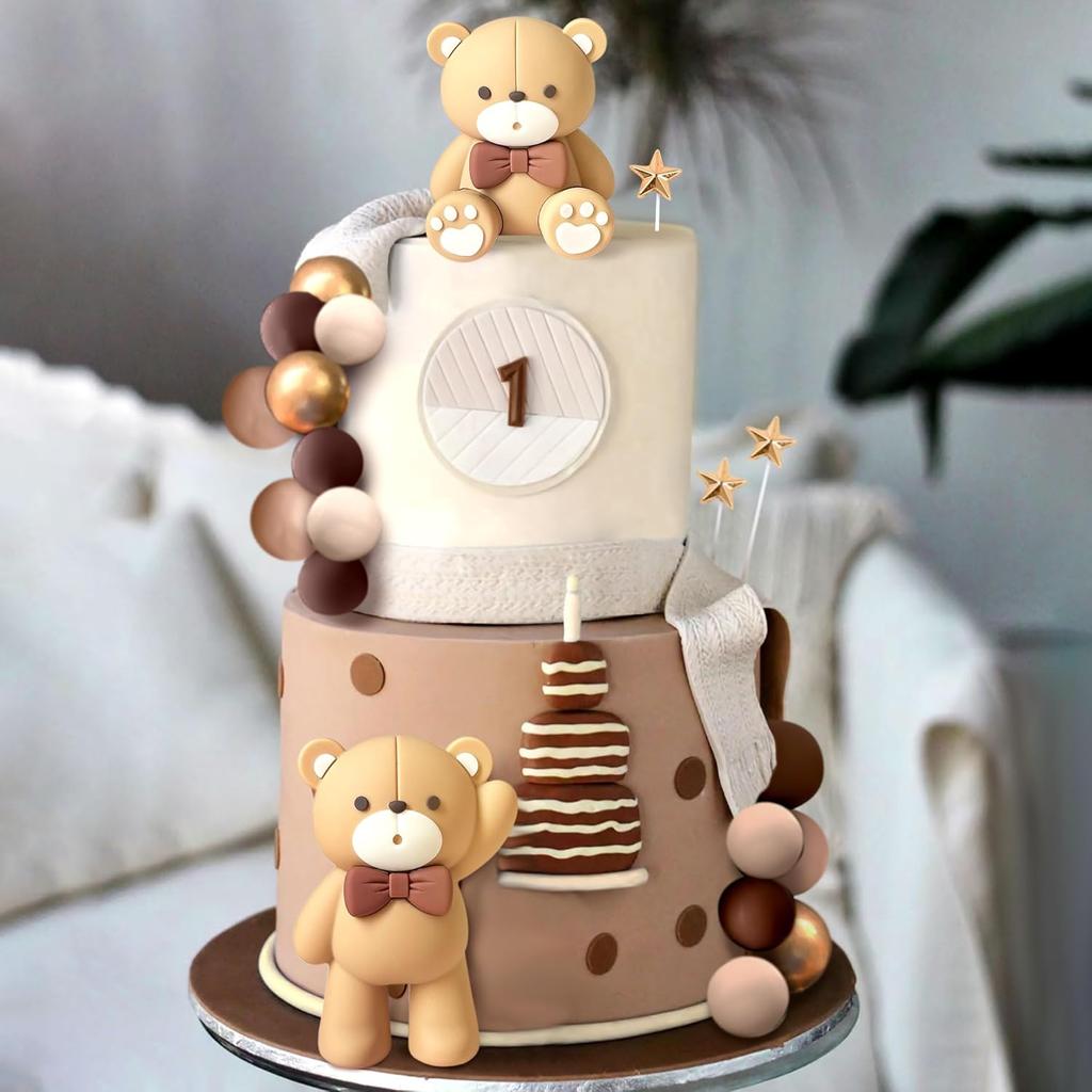 Beige Brown Bear Cake Decoration Beige Brown Balls Cake Topper Boho Bears Cake Cake Decoration Baby Shower Birthday Cake Decor