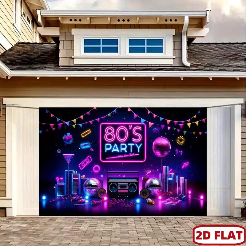 Lebendiges 80er Jahre Retro Party Wandteppich, Boombox & Discokugel Wandbehang für 1980er Jahre Mottopartys