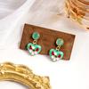 Vintage Style Ethnic Earrings, Colorful Green Heart Stud Earrings for Vacation
