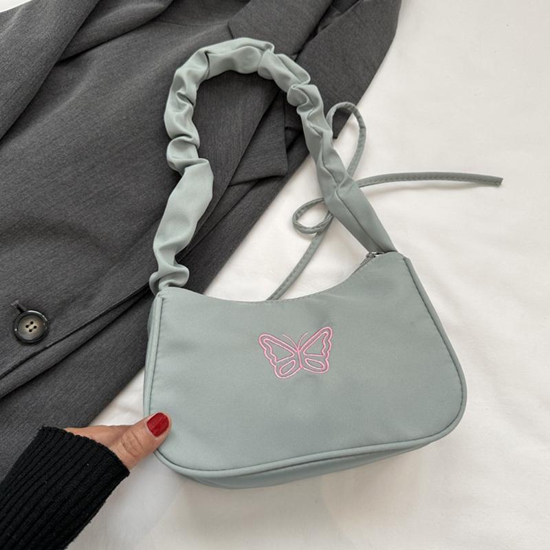 Sevimli Nakışlı Fiyonklu Kelebek Omuz Çantası Kadınlar Pileli El Çantası Yarım Ay Koltuk Altı Çantası Moda Oxford Naylon Fiyonklu Bez Çanta