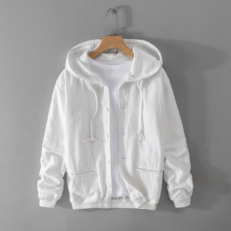 Men's Hooded Linen Jacket - Casual Spring/Autumn Coat, Loose Fit, Youth Trend, Cotton Blend (Y201)