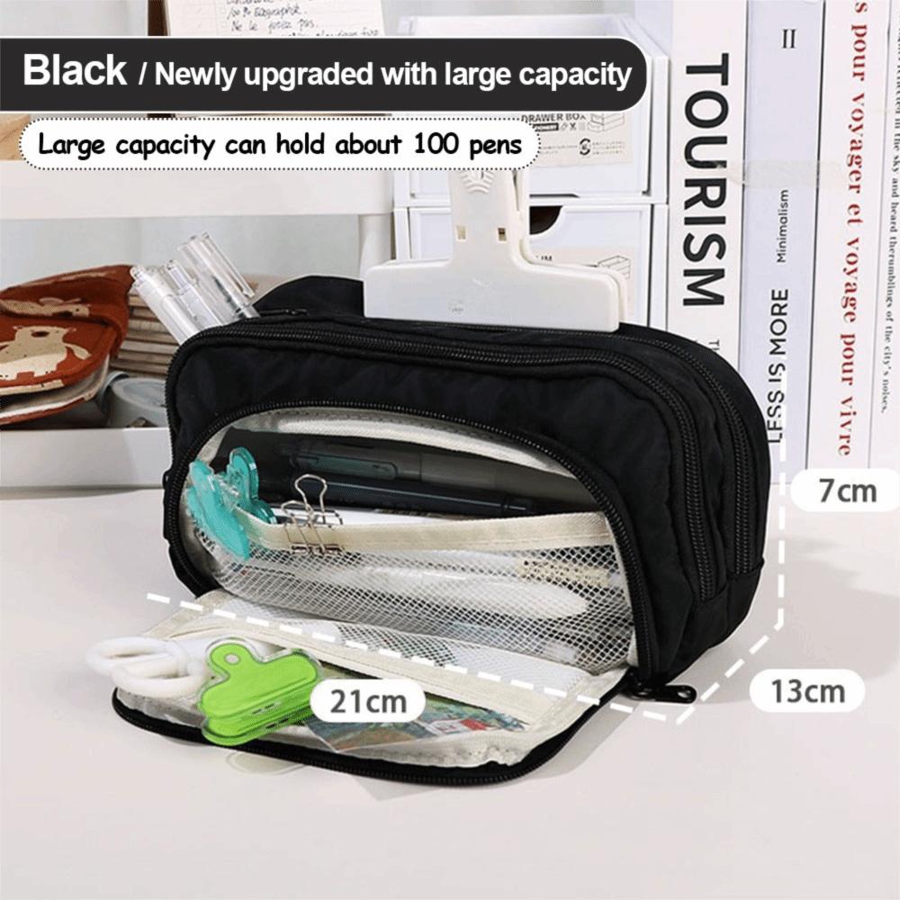 Fashion Large Capacity Pencil Bag Multi-layer Solid Color Pen Pouch Stationery Storage Bag Back To School