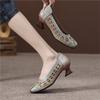 Vintage Gewebte Echte Leder Farbe Gespleißte Mittelhohe Damen Schuhe Atmungsaktive Quadratische Zehen Pumps