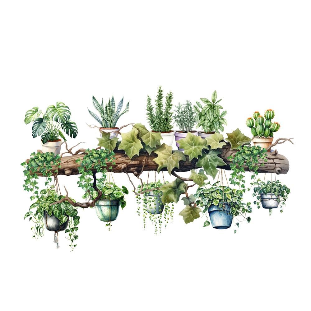 Waterproof Wall Sticker Green Vine Stump Potted Plant Decorative Decals  Livingroom