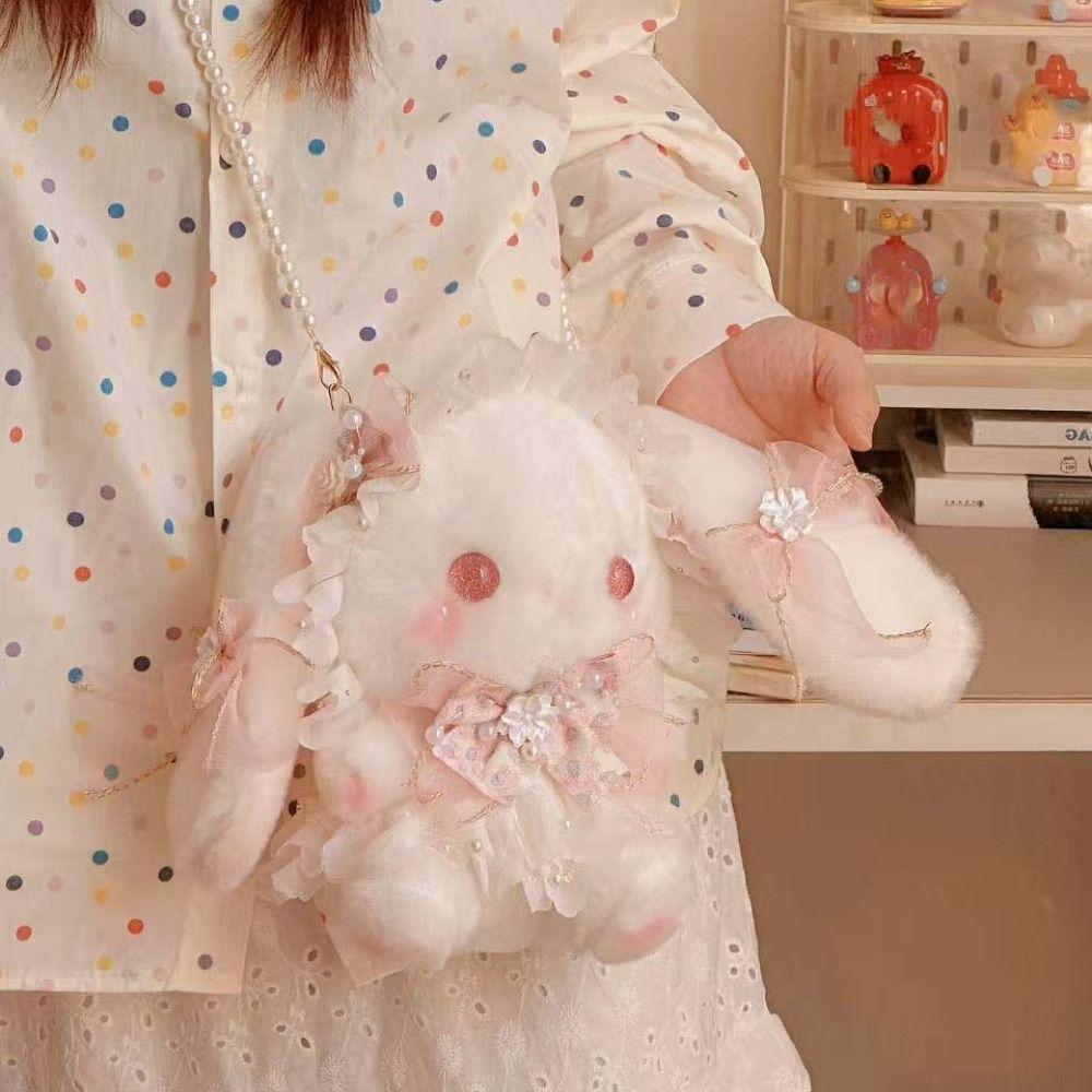 Süße Kaninchen Plüschtasche Lolita Prinzessin Umhängetasche Perlenkette Süße Crossbody-Taschen
