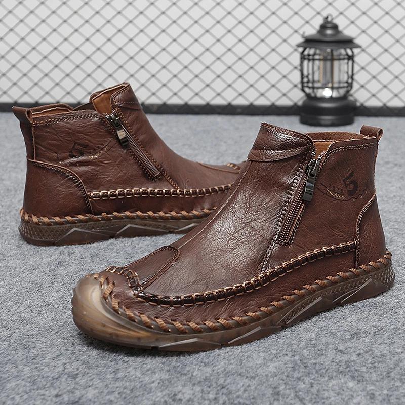 Men's High-top Casual Leather Shoes Anti-slip Wear-resistant Light Men Boots Comfort Soft-soled Outdoor Ankle Boots Botas Hombre