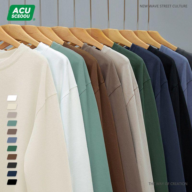 White Long Sleeve T-shirt Men's Pure Cotton 200G G Loose Fashion Brand 2025 New Arrival Fall and Winter New Round Neck Bottoming Shirt Men
