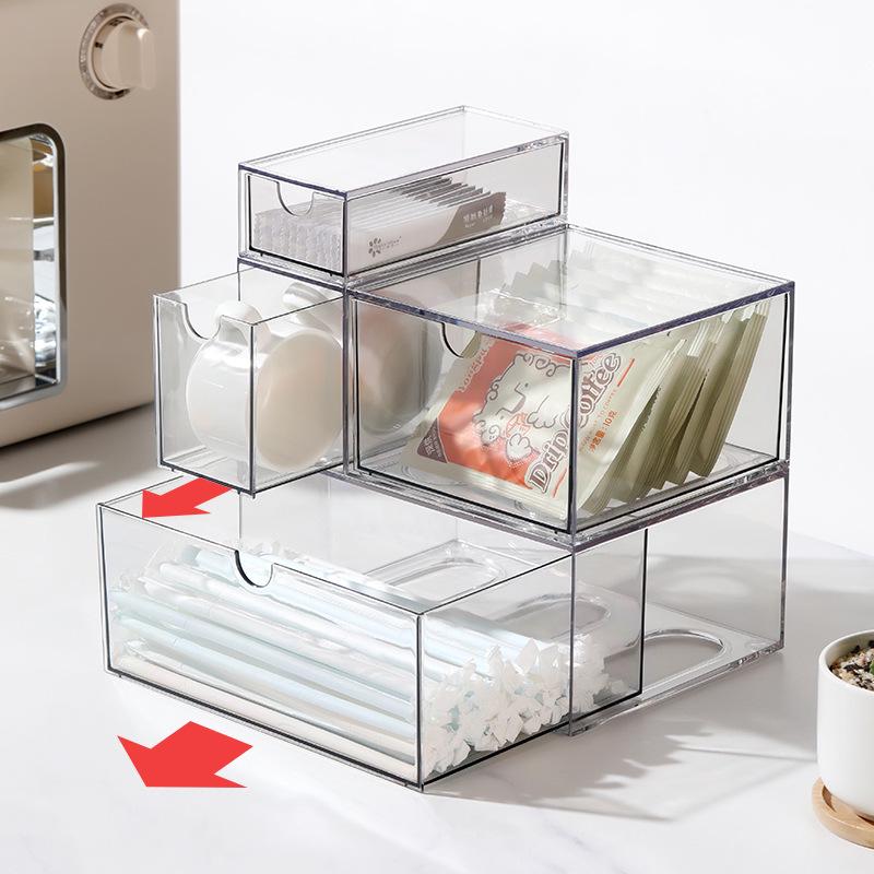 Transparenter Acryl-Schreibtisch-Schubladenorganizer - Staubdichte Schreibwaren-Aufbewahrungsbox mit freien Kombinationsmöglichkeiten