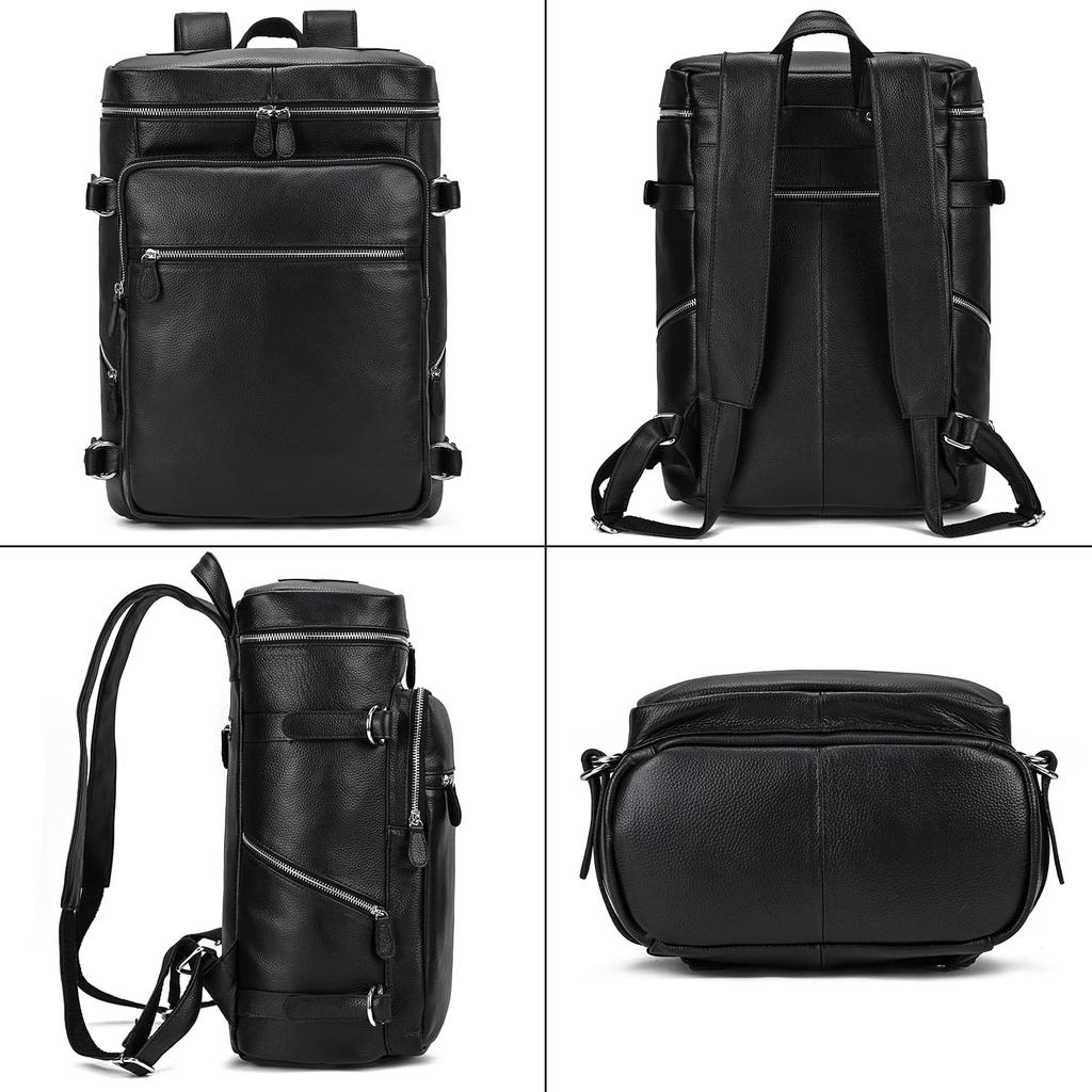 Luufan Men's Genuine Leather Backpack, A4 Size, Large Capacity, Fits 15.6-inch Laptops, Box-Shaped, Waterproof, Perfect for Commuting and School