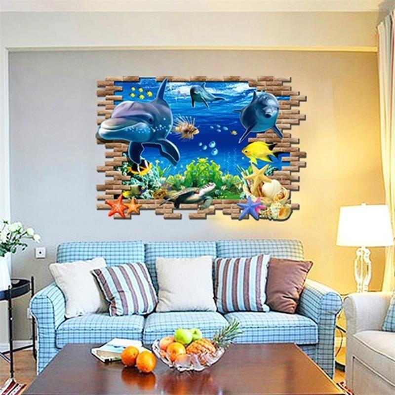 Home Supplies 3D Home Decorative Wall Stickers Creative 3D Cartoon Dolphins Finding Nemo Marine Underwater World Home Stickers