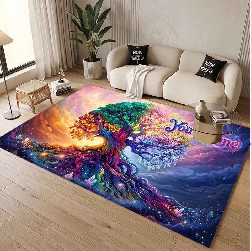 Tree of Life Theme Soft Crystal Velvet Rug Custom Name & Text Print Non Slip Floor Rug for Bedroom Living Room