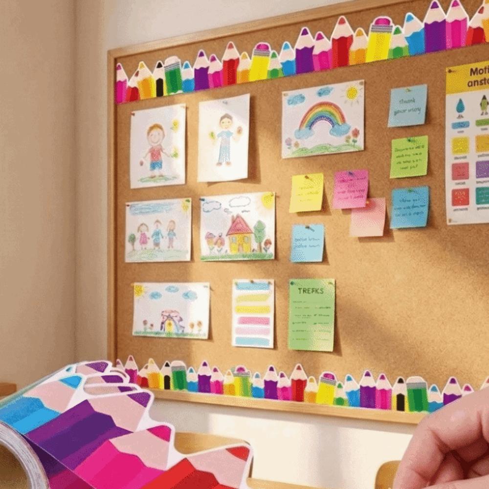 Colorful Pencil Shape Blackboard Stickers Copperplate Paper Decorative Border Tape School