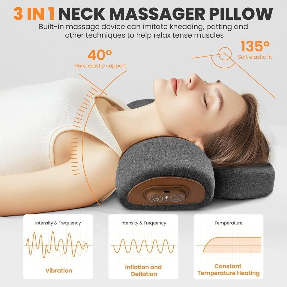 Vibration Massage Neck Massager Pillow Hot Compress Neck Stretch Pillow Office Use