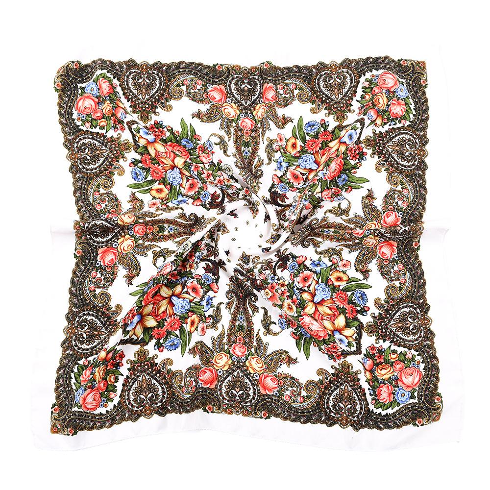 High-Quality 70cm Square Fashion Scarf Women Floral Cotton Bandanas Lady Scarves HIjab Headband Accessories Handkerchief Hair