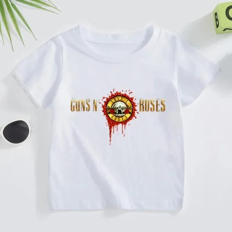 3T~14T Rock Band Gun N Roses Children's T Shirt Boys and Girls Music Short Sleeve Tops Kids Casual Cotton Clothes