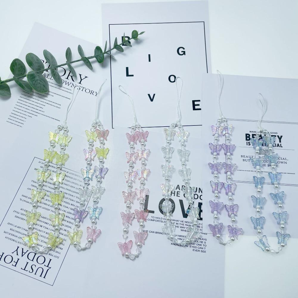 Y2K Candy Colors Cellphone Keychain Butterfly Beaded Butterfly Mobile Phone Chain  Pendant