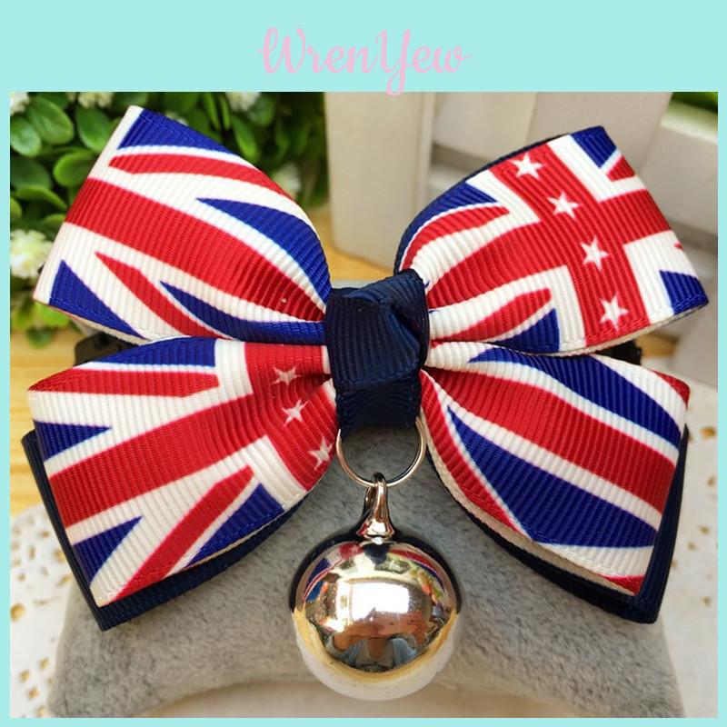 Stylish British Flag Pet Collar With Bow Tie For Dogs And Cats Adjustable Size S-l
