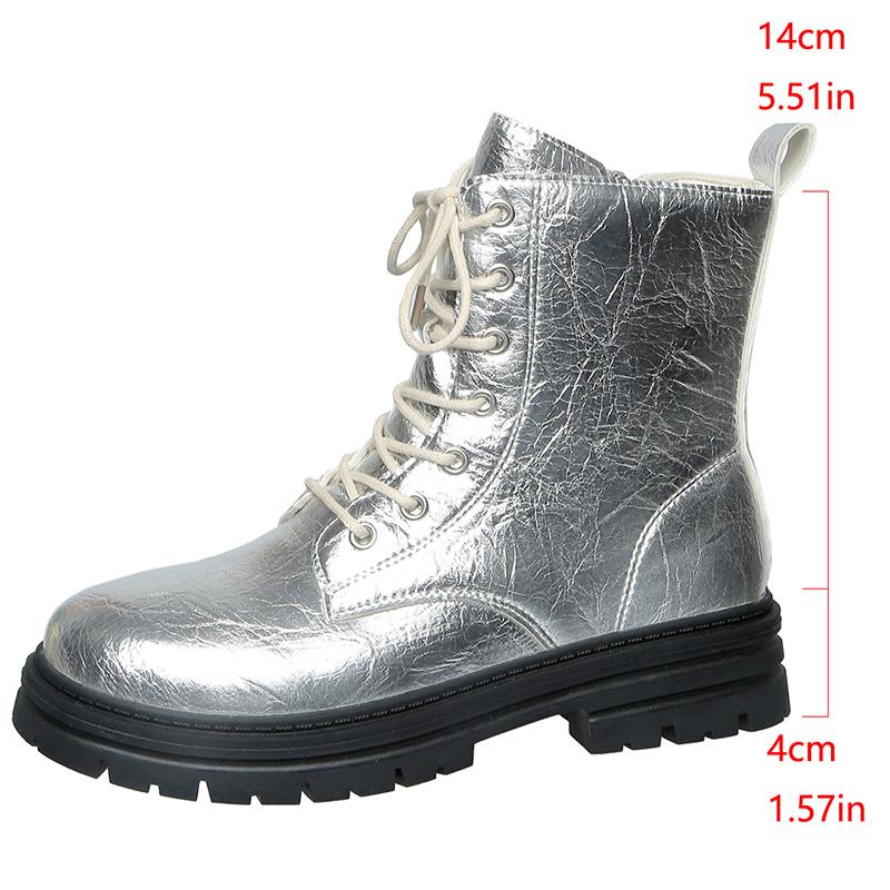 

Модные серебристые ботильоны на шнуровке для женщин, большого размера 42, на молнии, на платформе, женские осенне-зимние нескользящие ботинки на толстой подошве, женские короткие ботильоны 42 серебряный