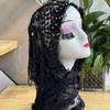 Muslim Women's Hijabs Black Grey with Beading Ramadam Headscarf  Evening Party Luxury Kufi Scarf Dubai Turban Islam Hat