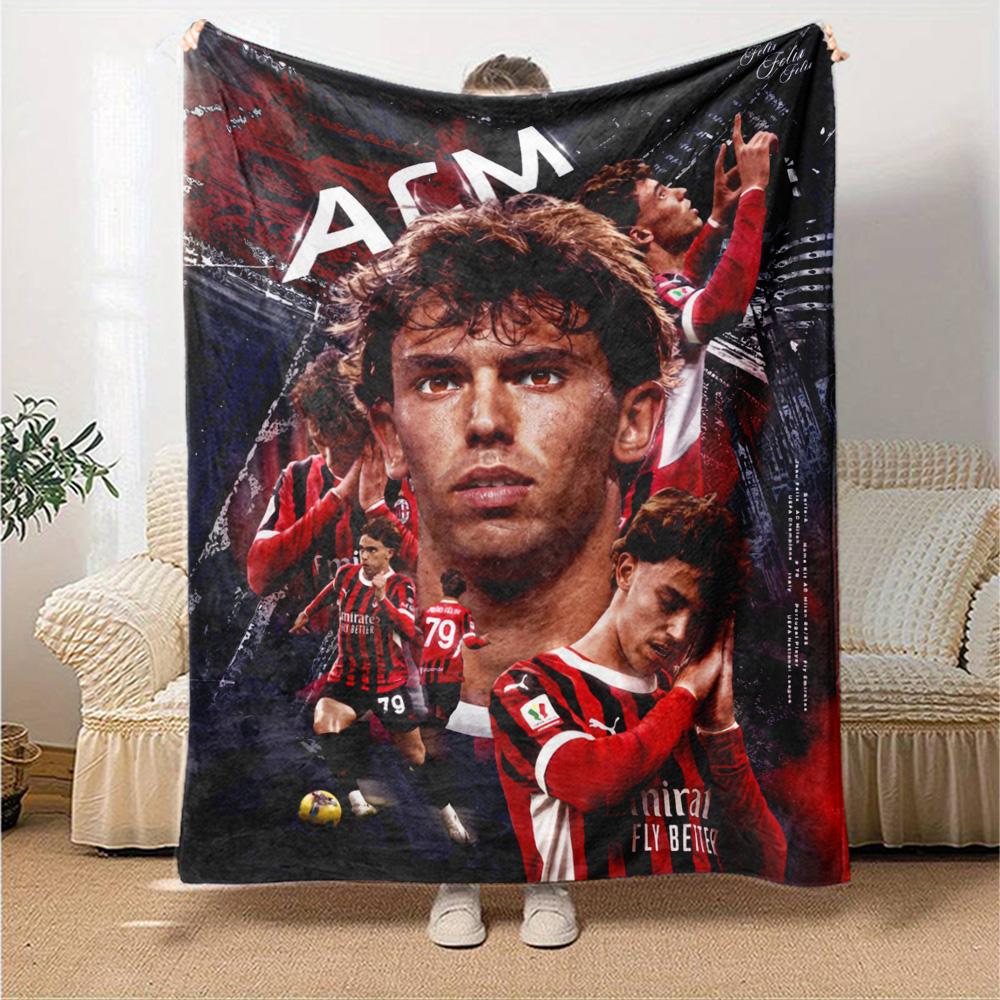 Red Black Jersey Football Player Collage Flannel Throw Blanket, Soft Warm Cozy Bed Sofa Cover for Sports Fan Home