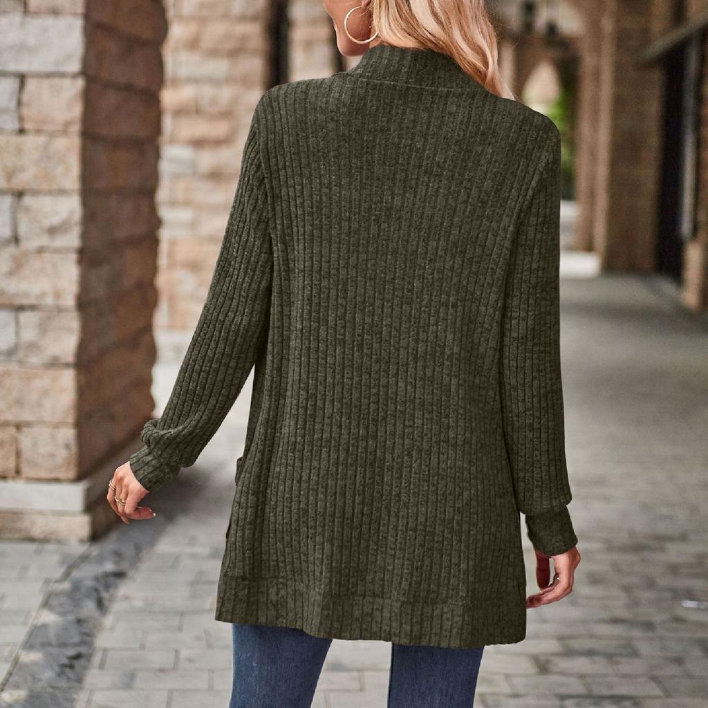 Women Ladies Solid Color Long Sleeve Length Cardigan Sweater Coat Top