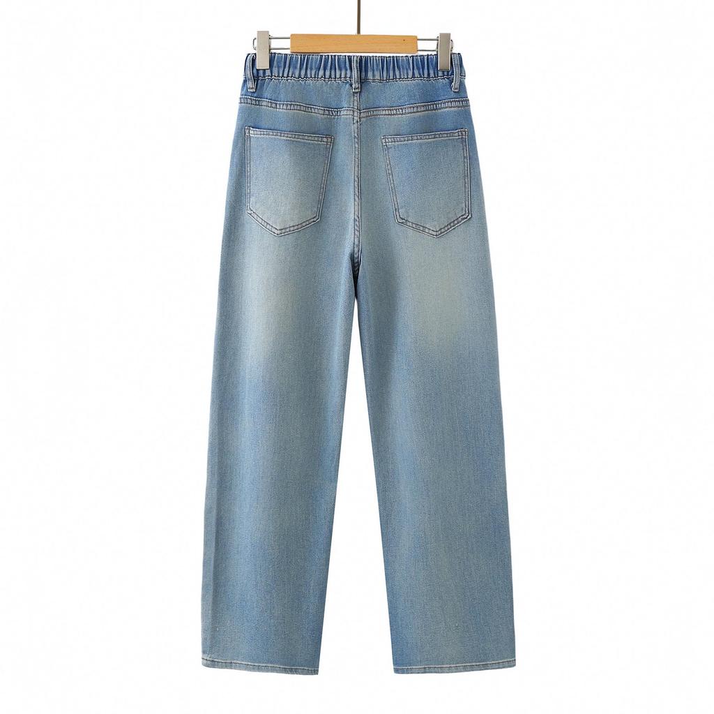 2026 Plus Size High Waist Banana Leg Slimming Jeans - Versatile Elastic Waist Elegant Long Pants for Spring/Summer