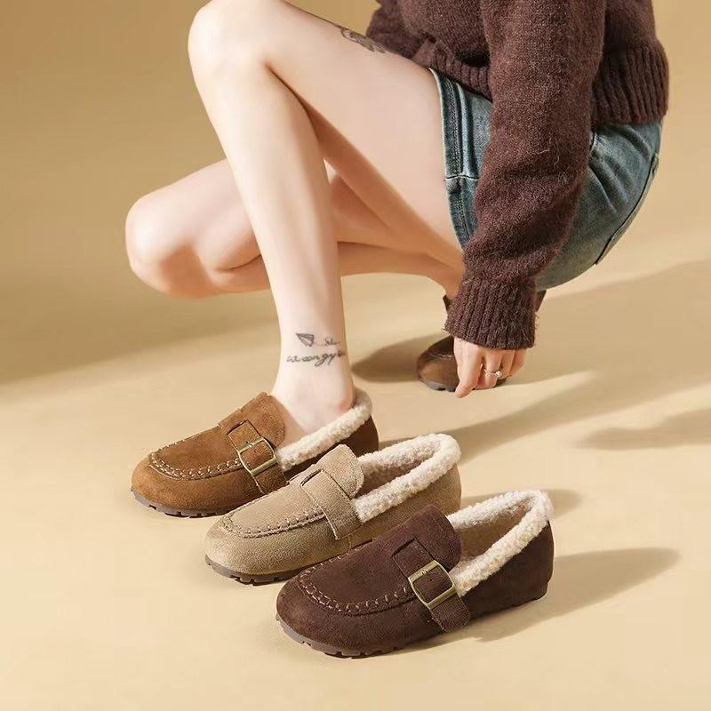 2025 autumn new matte flat bottom low heel Birkenstock cotton shoes women's Korean version one pedal round head fashion temperament women's shoes